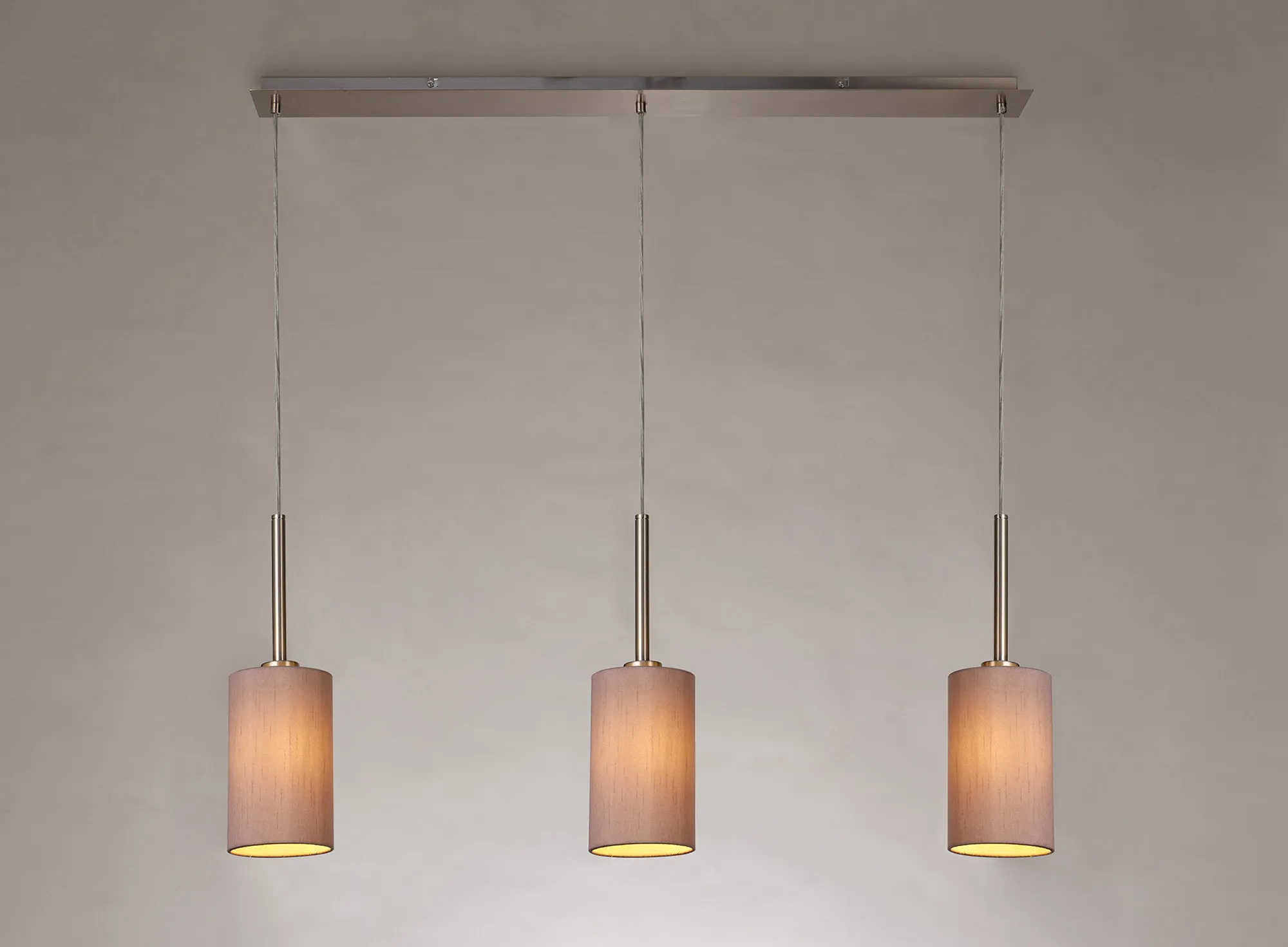 Baymont 12cm Shade 3 Light Pendant Satin Nickel; Taupe/Halo Gold DK0778  Deco Baymont SN TA